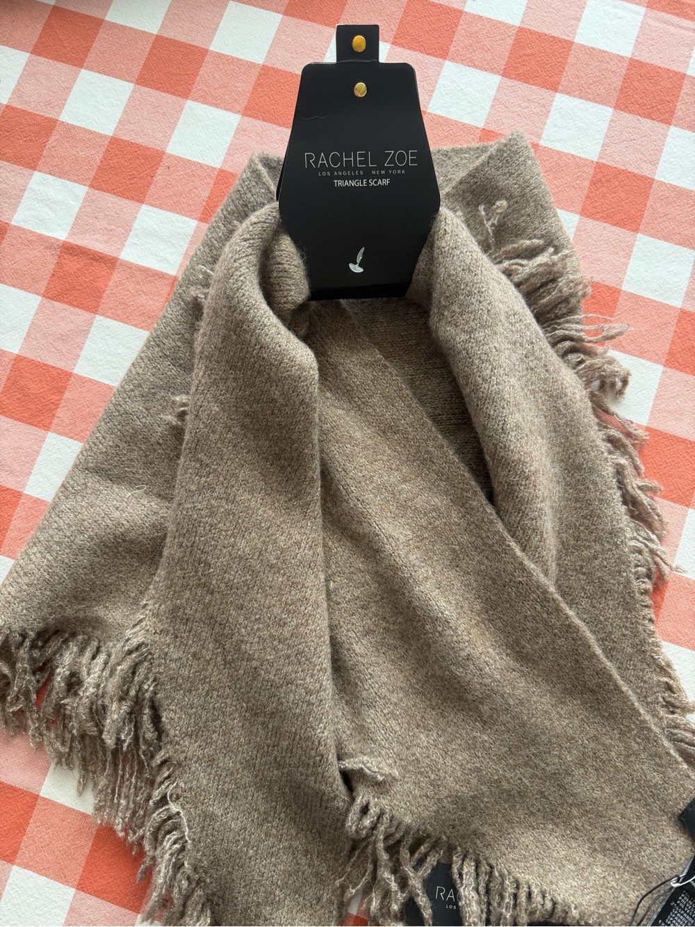 NWT Rachel Zoe Wool Blend Fringe Scarf - Taupe Winter Accessory